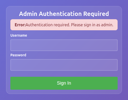 Belka admin sign-in screen