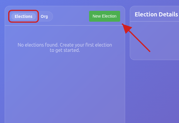 Elections list in the admin dashboard