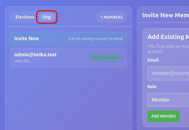 Belka admin dashboard after sign-in