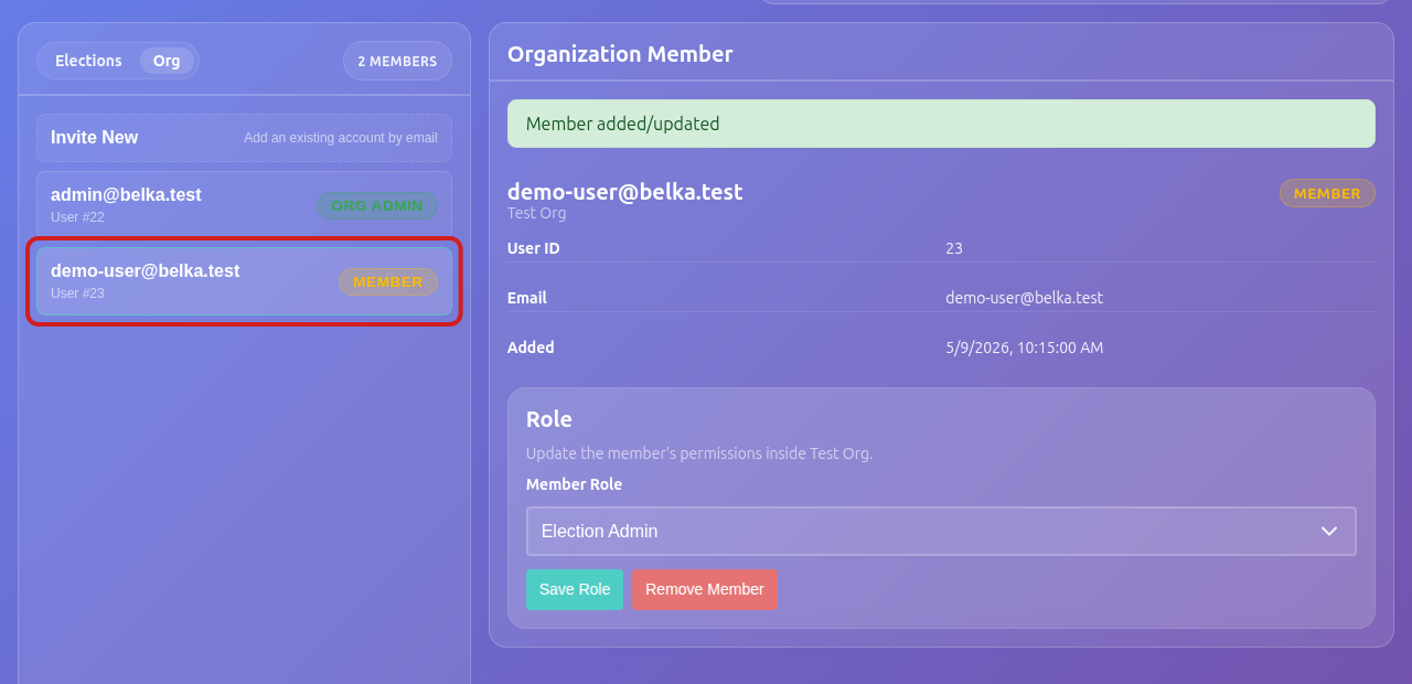 Review and update an organization member